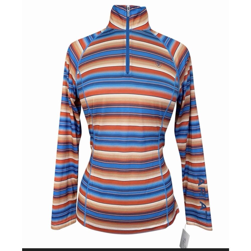 Ariat Tek Women's Laguna 1/4 Zip Long Sleeve Top Stripe Blue Red XXL